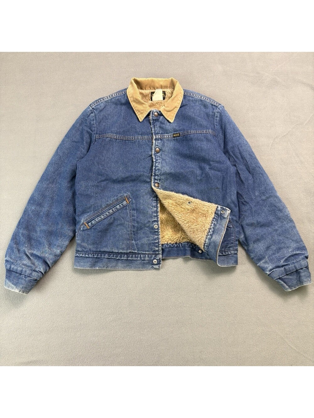 Vintage 70s Maverick Lined Denim Jean Jacket Size 40 Faded Blue Corduroy Collar